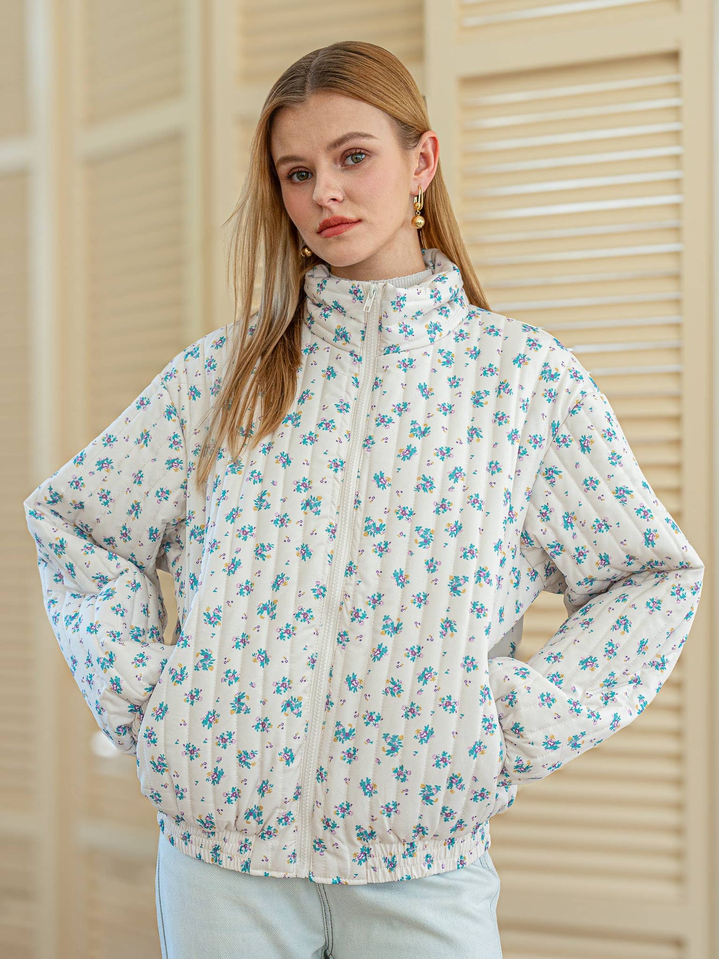 Dainty Floral Quilted Puffer Jacket: RP2457