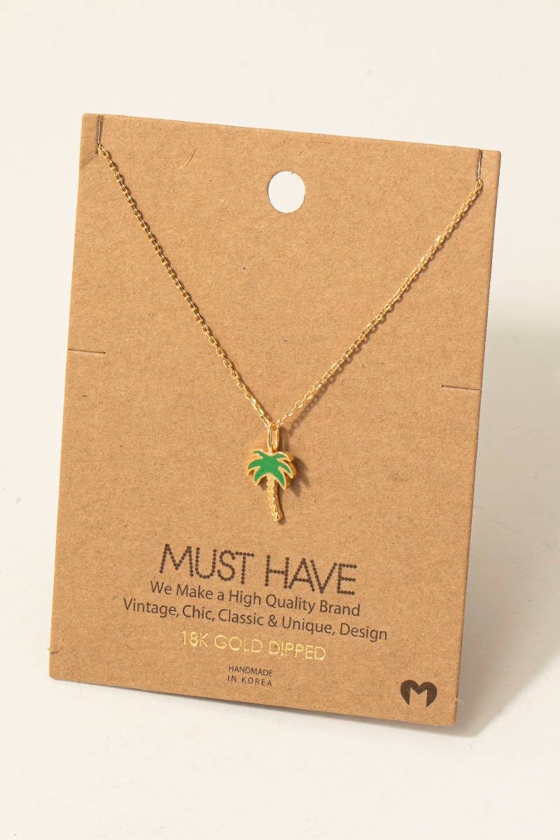 Gold Dipped Epoxy Palm Tree Pendant Necklace: G