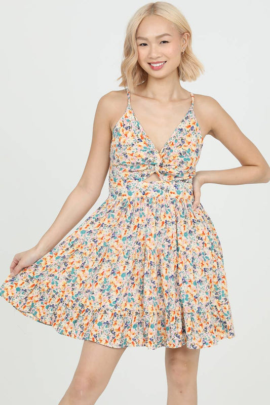 C4143-A814 V NECK TWIST FRONT SUNDRESS: LILAC