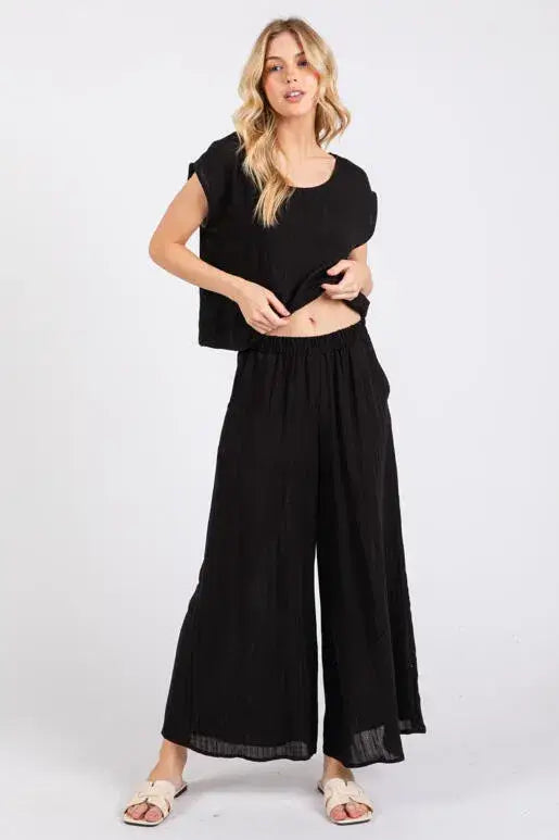 Woven Wide Leg Pull on Pants - NP16207F9: Olive