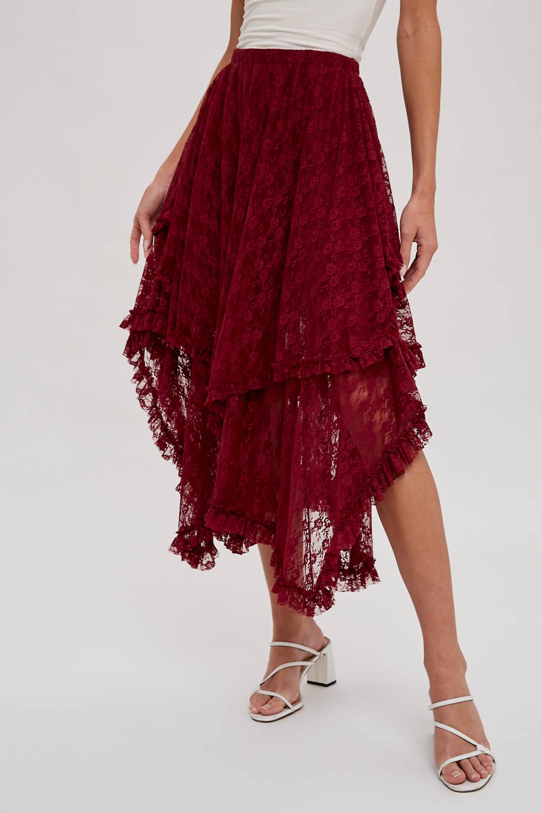 LACE TIER MIDI SKIRT: ECRU / B01619