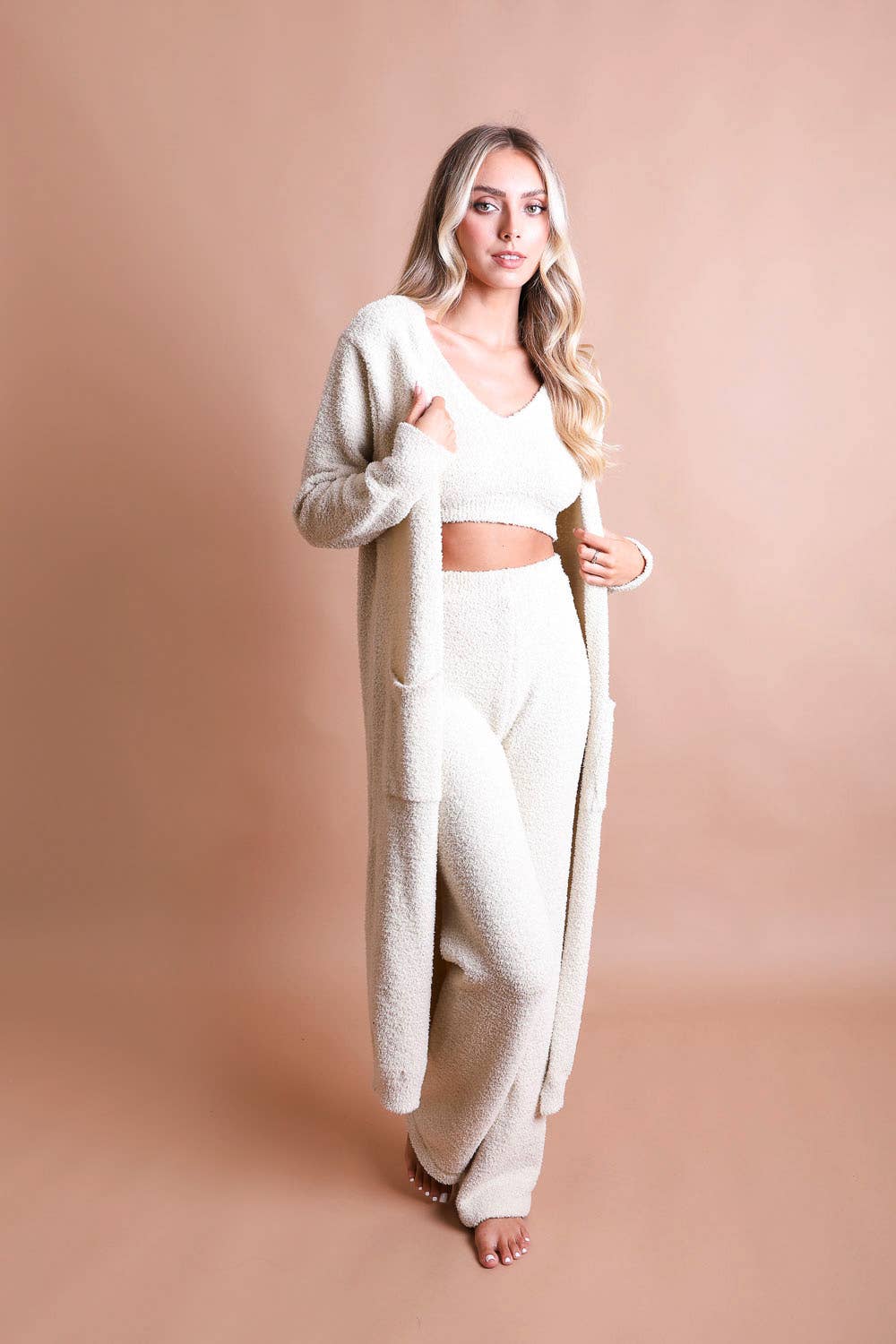 YL-4079-CREAM 🌟: Cream / casual Knit Boucle Lounge Ensemble - Ease & Elegance , (Cream /
Bralette