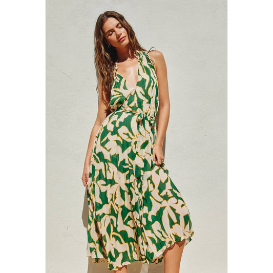 All The Time Plunging Satin Pleated Maxi Dress: IBIZA BLUSH / FD11235-P1633