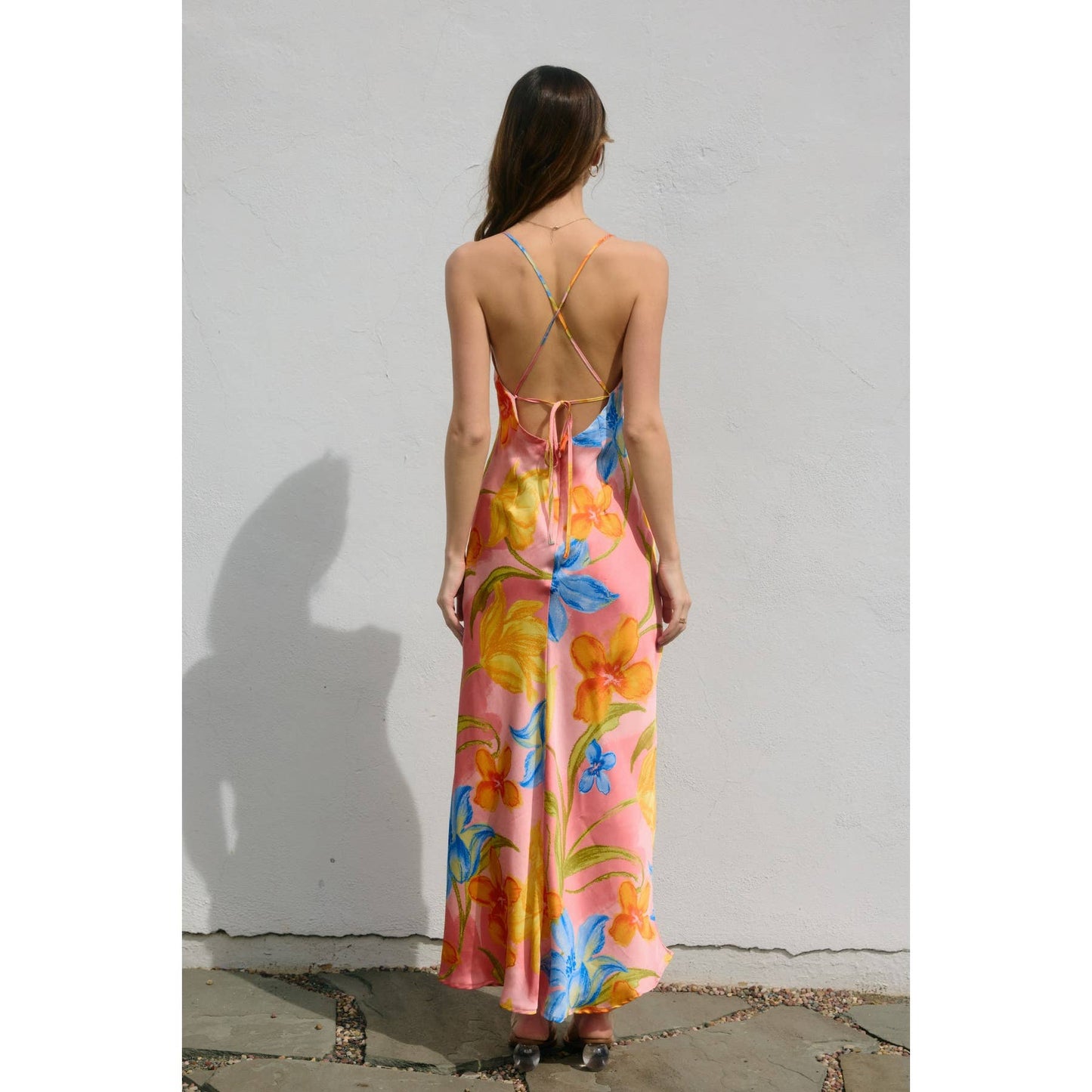 Blushing Blossom Chevron Seam Cross Back Maxi Dress: HONEYSUCKLE / FD12791-P2097_2