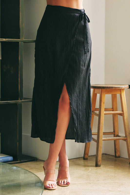 WRAP TIE SKIRT: S23691 / Black