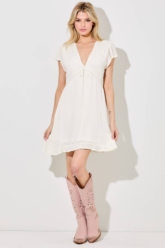 V-NECK MINI DRESS: CREAM / BD6021-A
