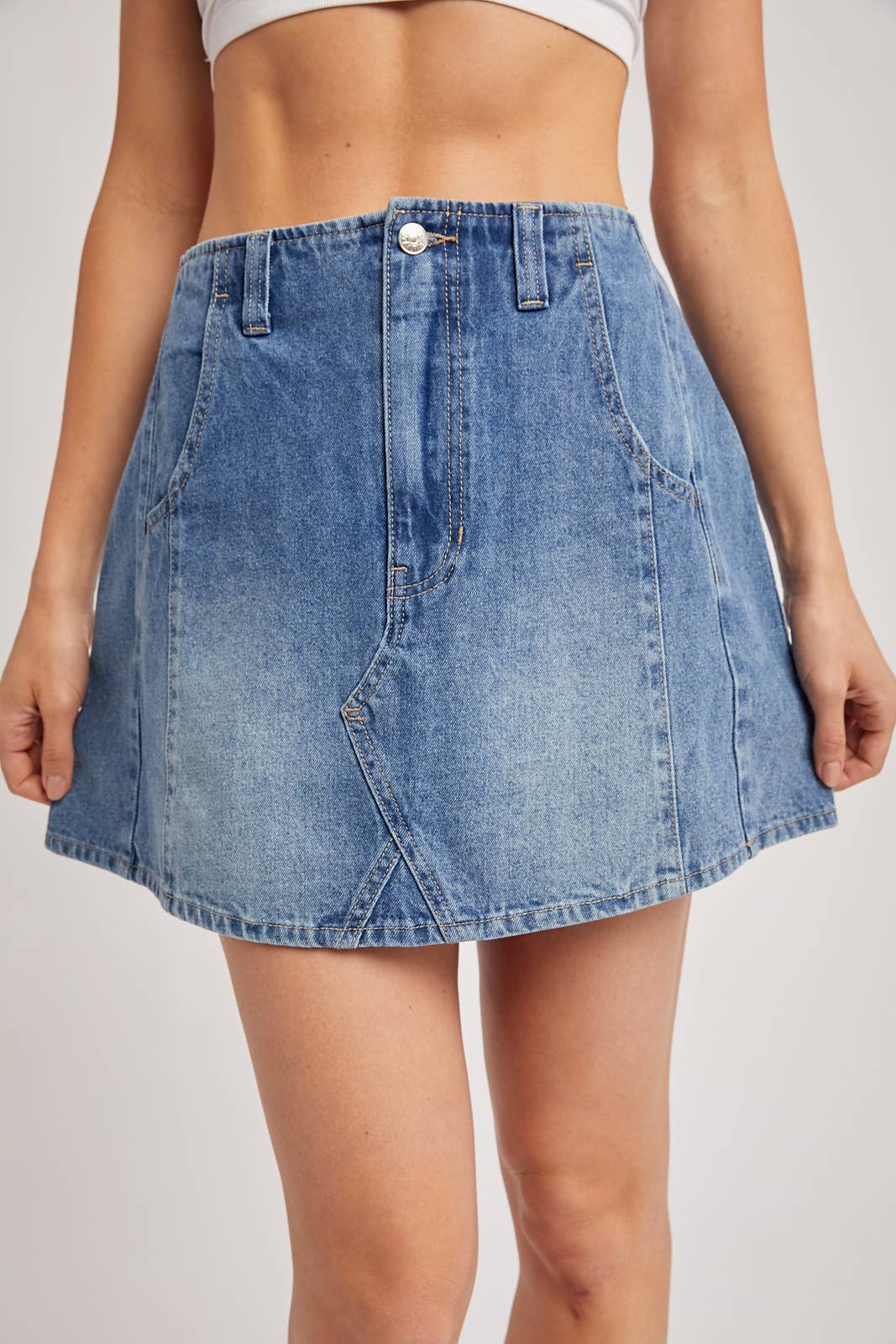 WASHED A-LINE DENIM MINI SKIRT: MED.WASH / B02781