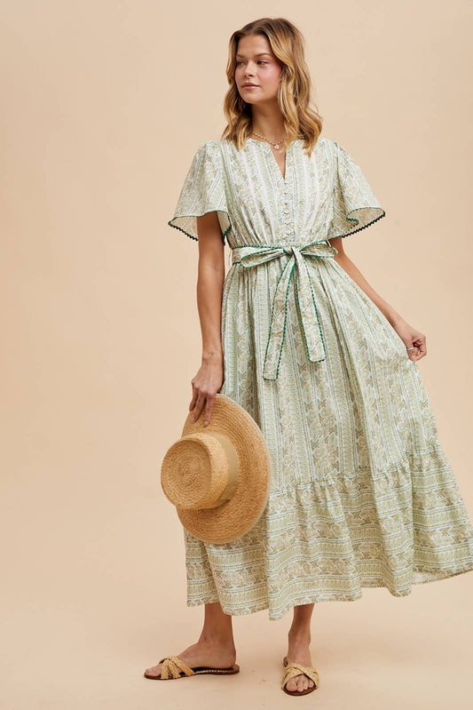 FLORAL FLUTTER SLEEVE MAXI: LEMONGRASS / ILD6141