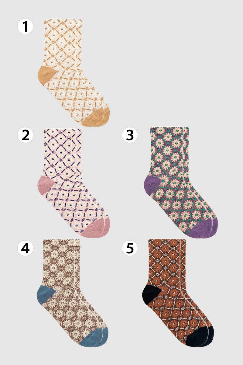 Women's Crew Vintage Flower Socks: KW-C-168-1