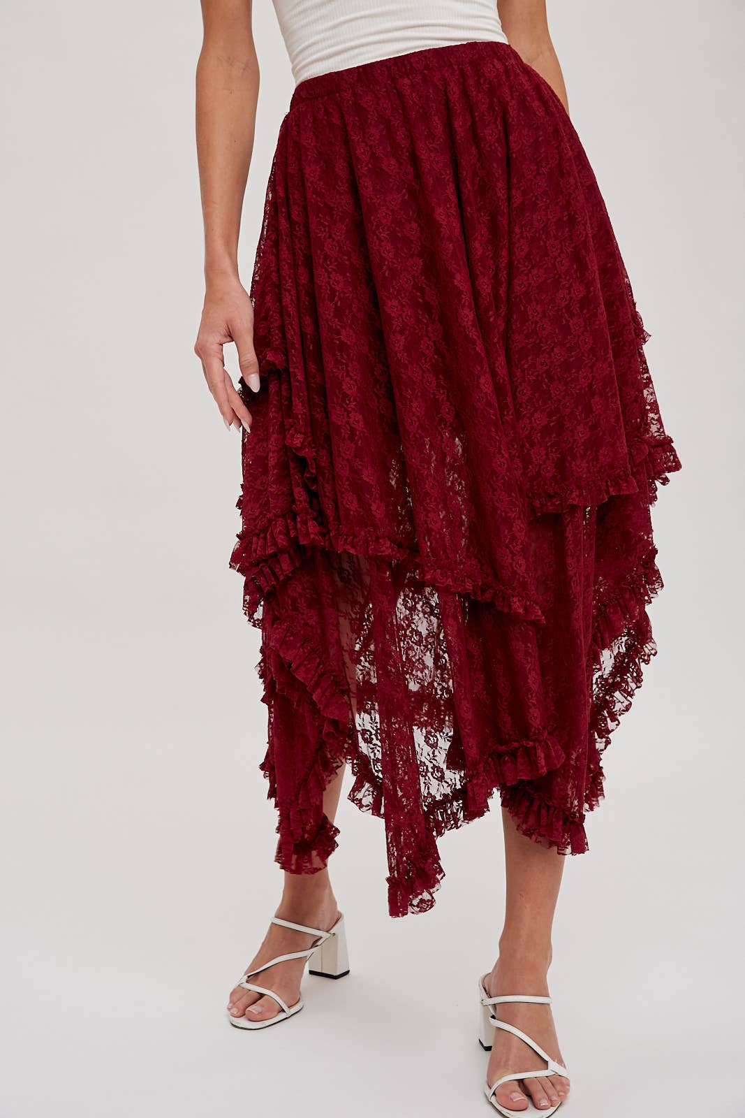 LACE TIER MIDI SKIRT: ECRU / B01619
