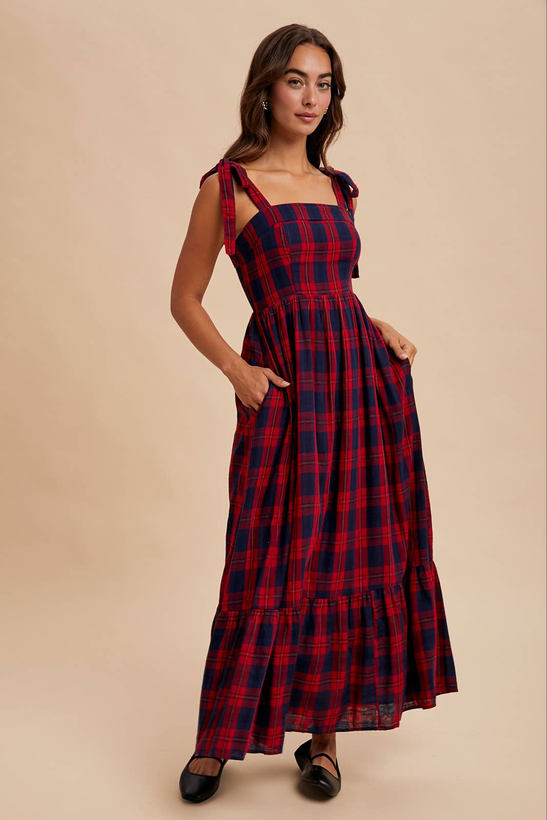 TARTAN COTTON MAXI DRESS: GREEN / ILD6399