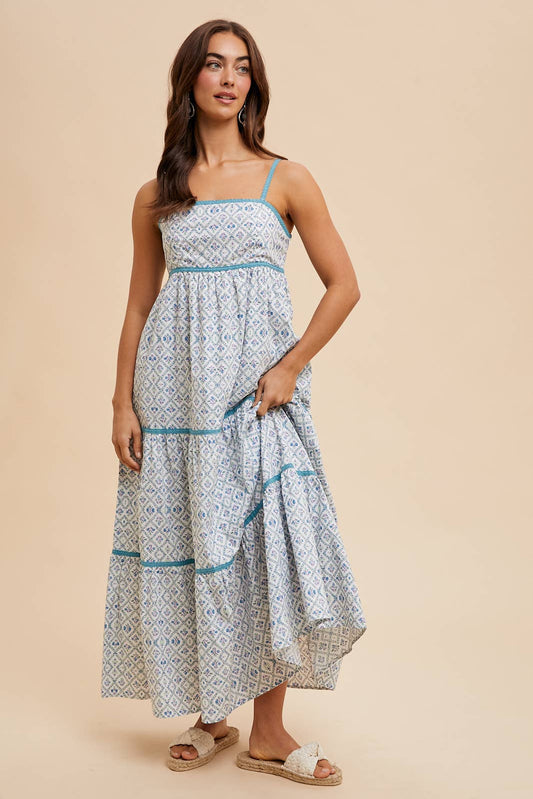 COTTON FLORAL MAXI DRESS: AZURE / ILD6152