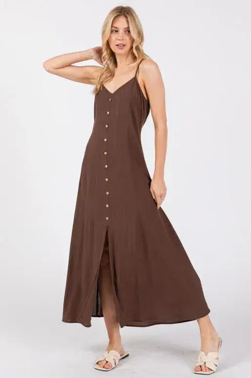 Heavy Gauze Flowy Dress - ND40209-HV: Vintage Olive