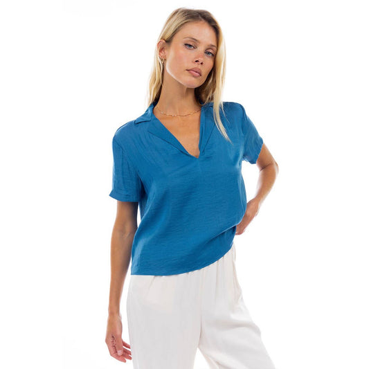 Notched Collar Crop Blouse: YALE / SB119449-B