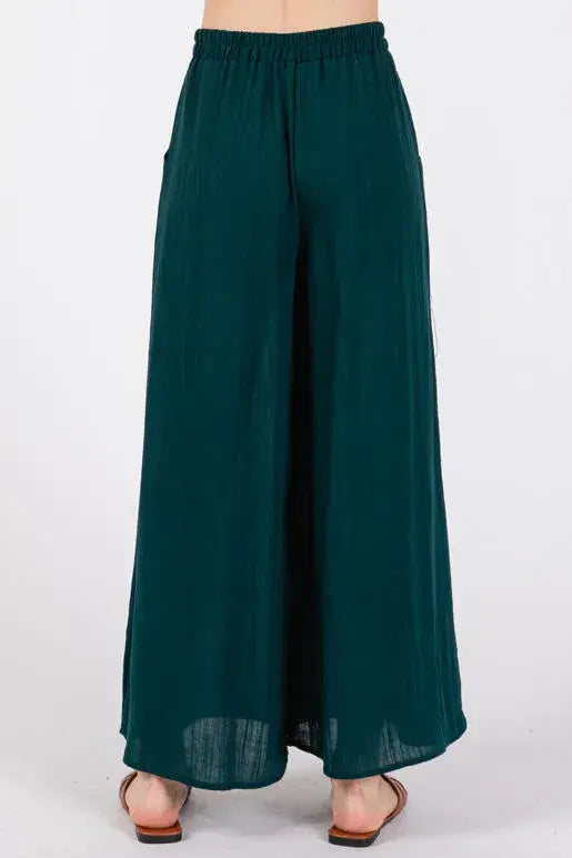 Woven Wide Leg Pull on Pants - NP16207F9: Olive