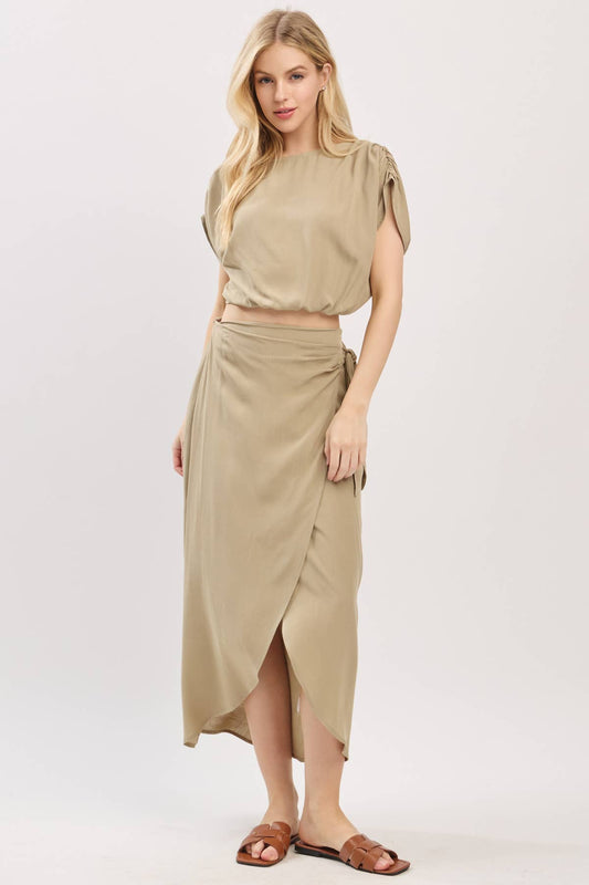 Wrap Midi Skirt With Side Tie - NS80148A: Sage Green