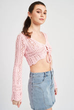 Load image into Gallery viewer, CROCHET CROPPED TOP WITH FRONT TIE: TAUPE
