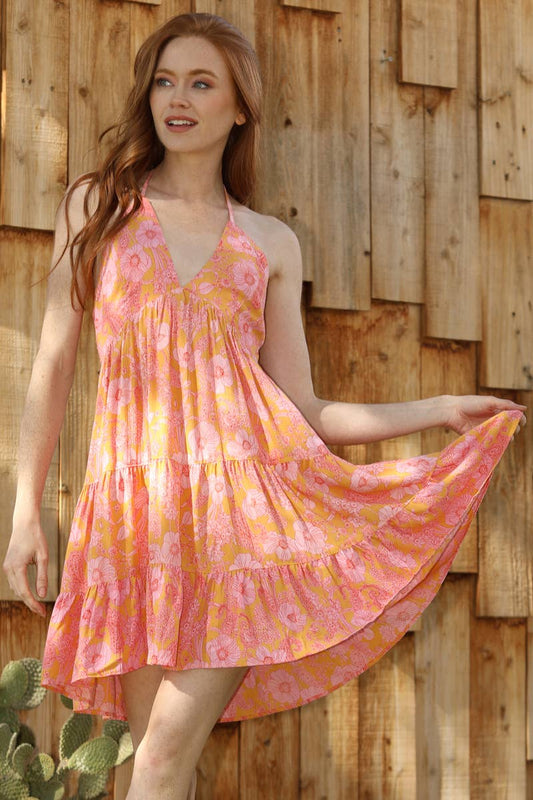 F4K68-A798 V NECK HALTER SUNDRESS