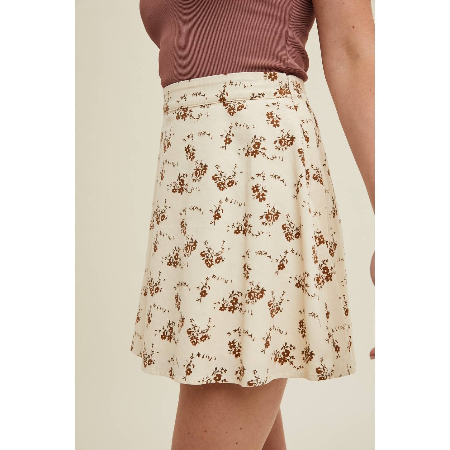 FLORAL CORDUROY MINI SKIRT / WL24-9618: CREAM/CAME