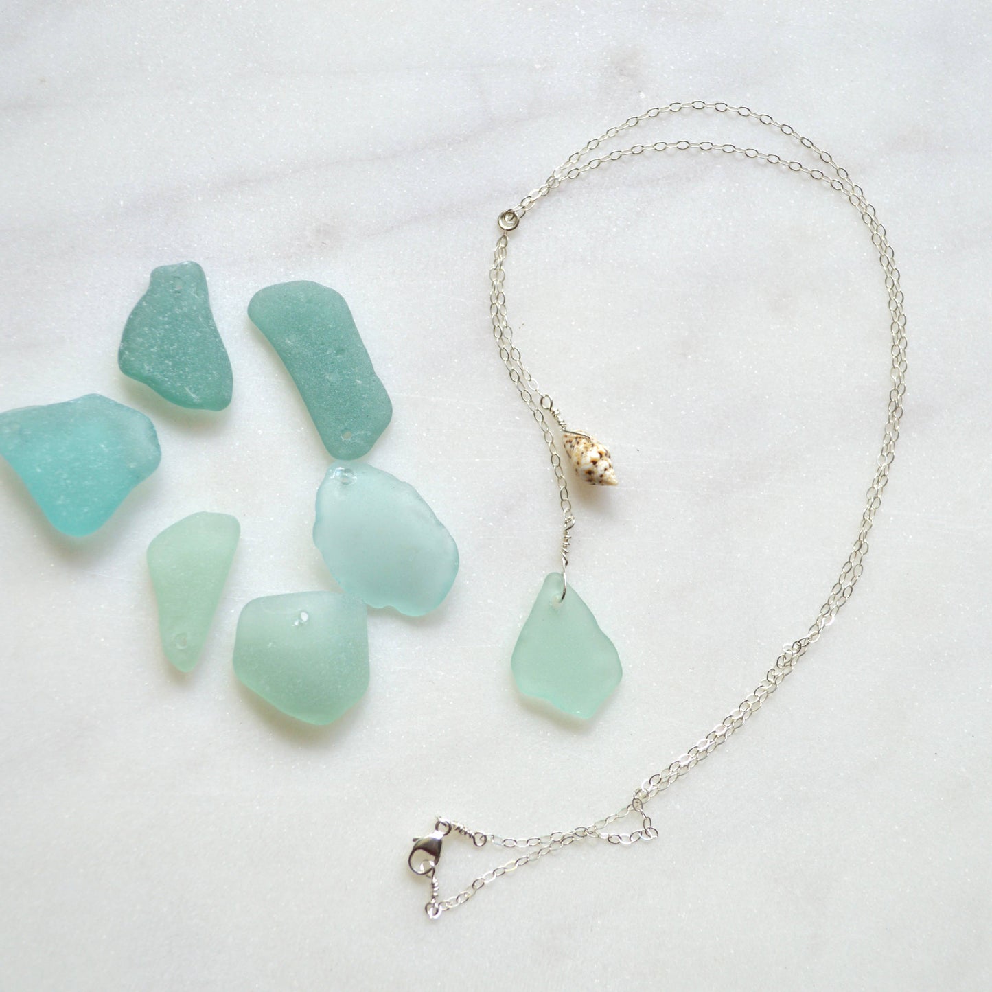 Sea Glass Shell Necklace in Sterling: 16 inches