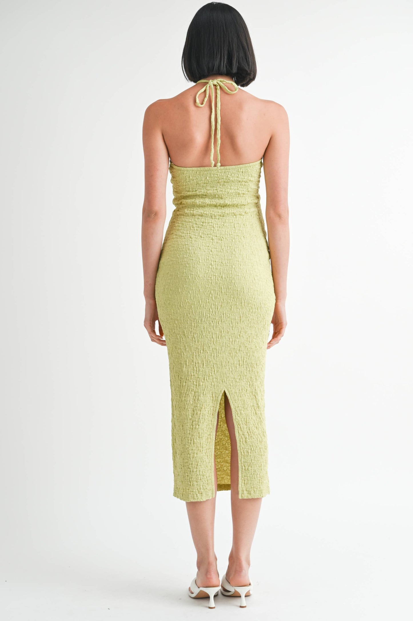 MIDI HALTER NECK OPEN BACK DRESS: MELON / IPK2062D
