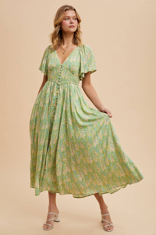 SMOCKED WAIST BUTTON DOWN MAXI: FERN / ILD5844-C