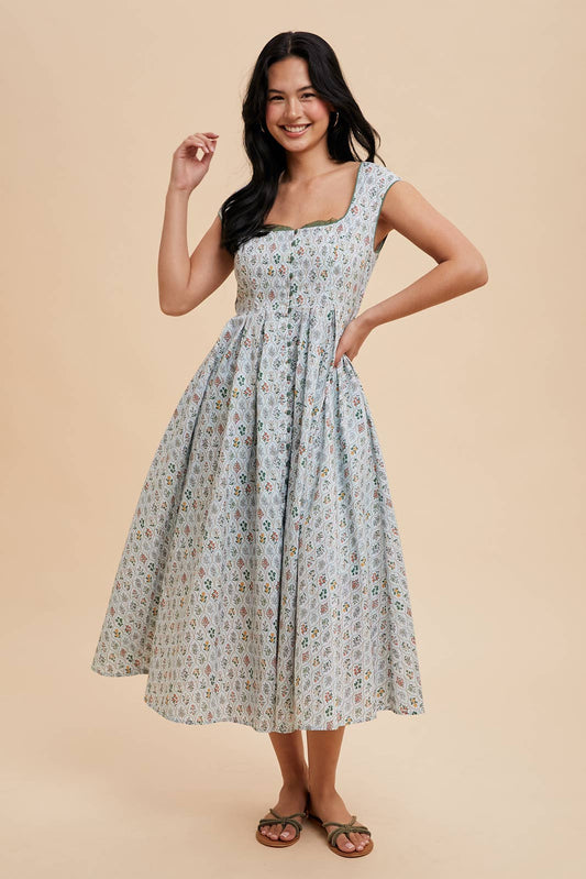 BUTTON DOWN COTTAGECORE DRESS: POWDER BLUE / ILD5667