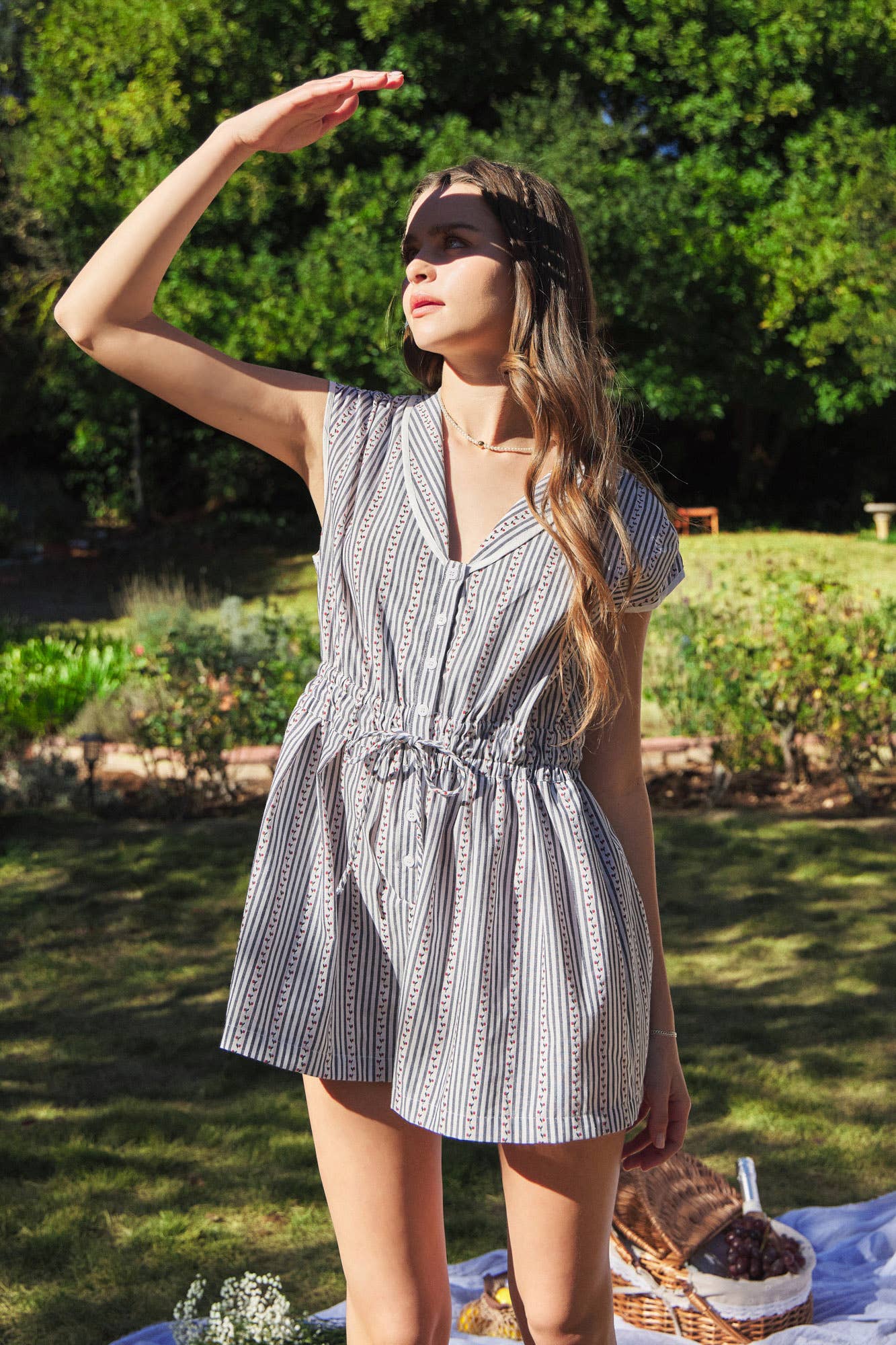 ELASTIC BANDED WAIST ROMPER: NIGHT BLUE / S24768