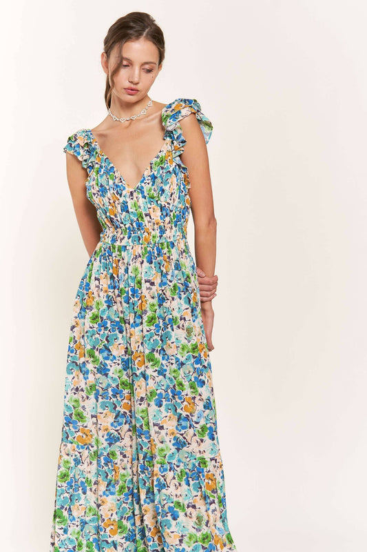 Blue Flower Midi Dress: D9742 / Blue Flower