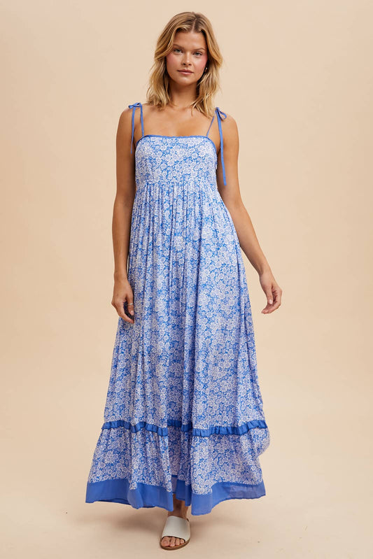 FLORAL CONTRAST MAXI DRESS: SANTORINI / ILD5714
