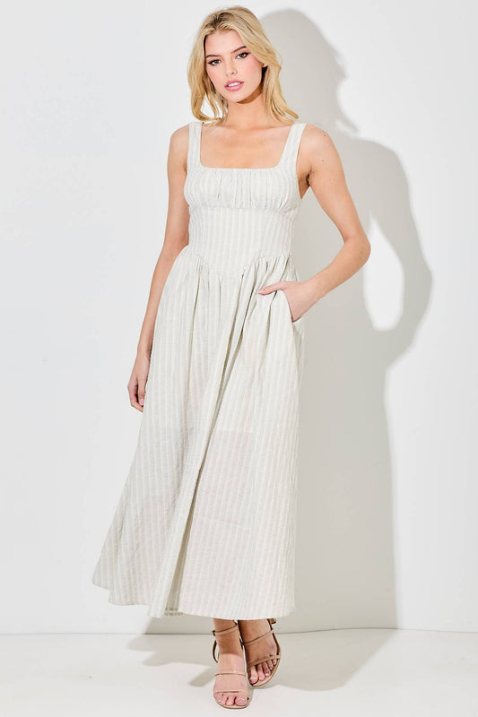 STRIPE MIDI DRESS: BLACK / BD5992