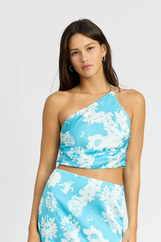 WILDFLOWER PRINT ONE SHOULDER TOP: TURQUOISE / IMJ9945T