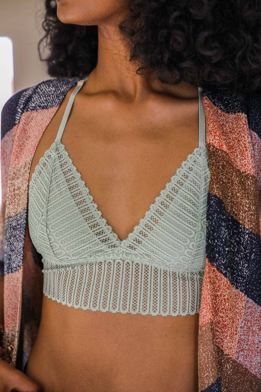Ribbed Lace Boho Racerback Bralette: Ochre YL-5549-OCH