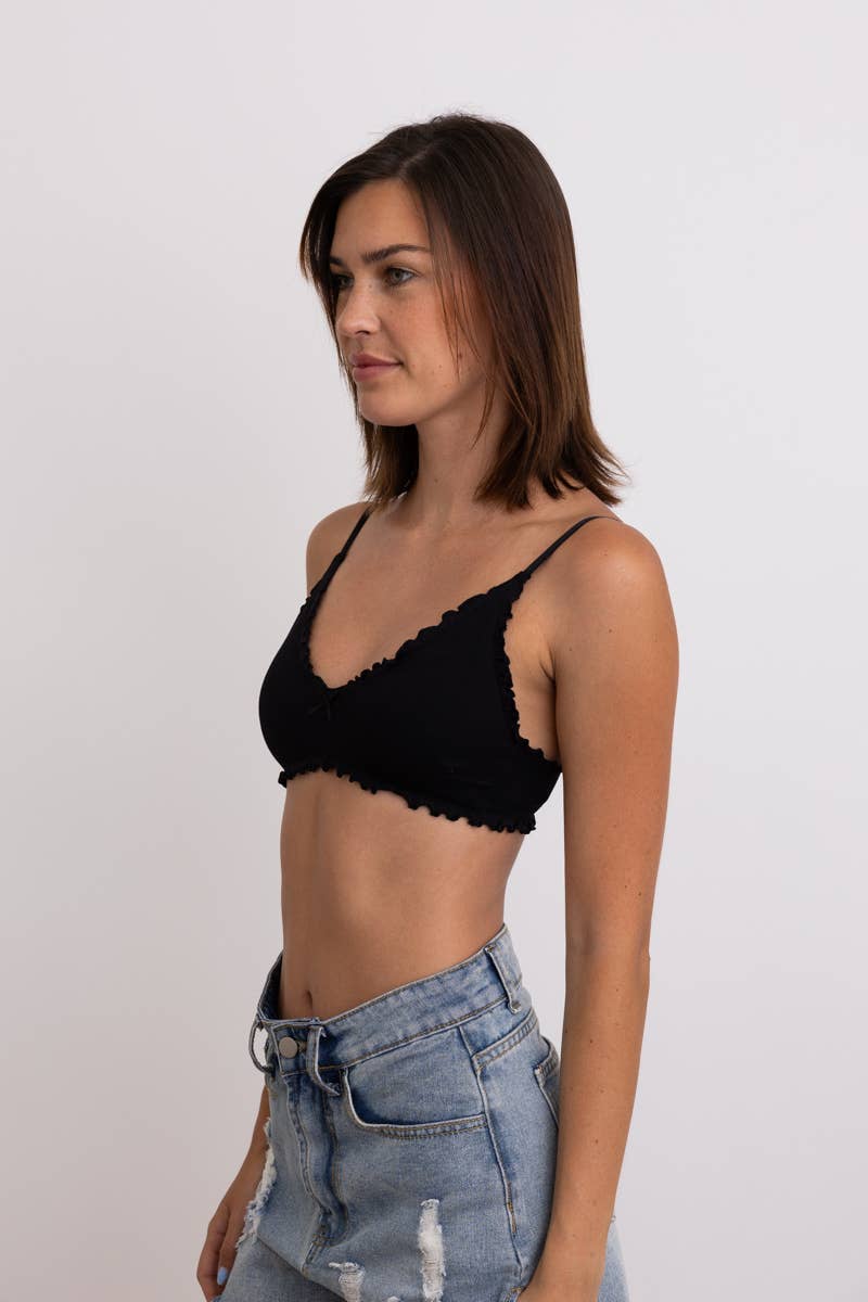 Seamless Lettuce Edge Bow Tie Triangle Bralette 🥬: Black YL-5664