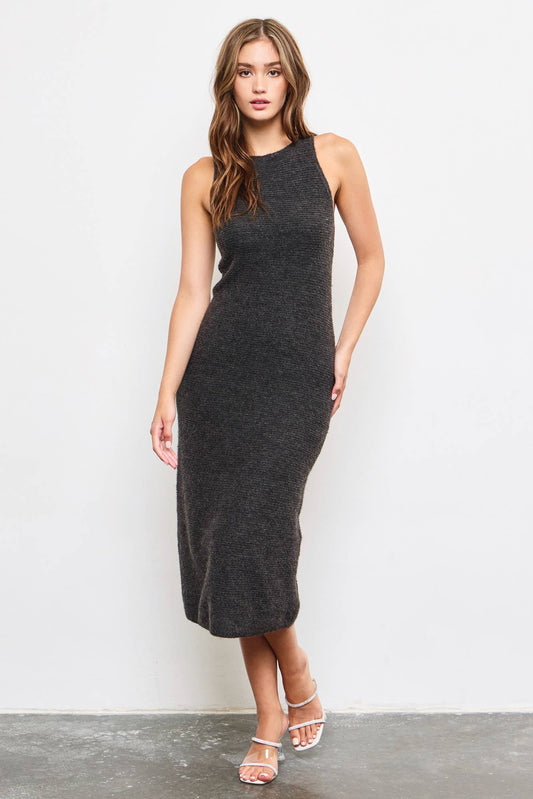 MAXI KNIT DRESS: CHARCOAL / S23526