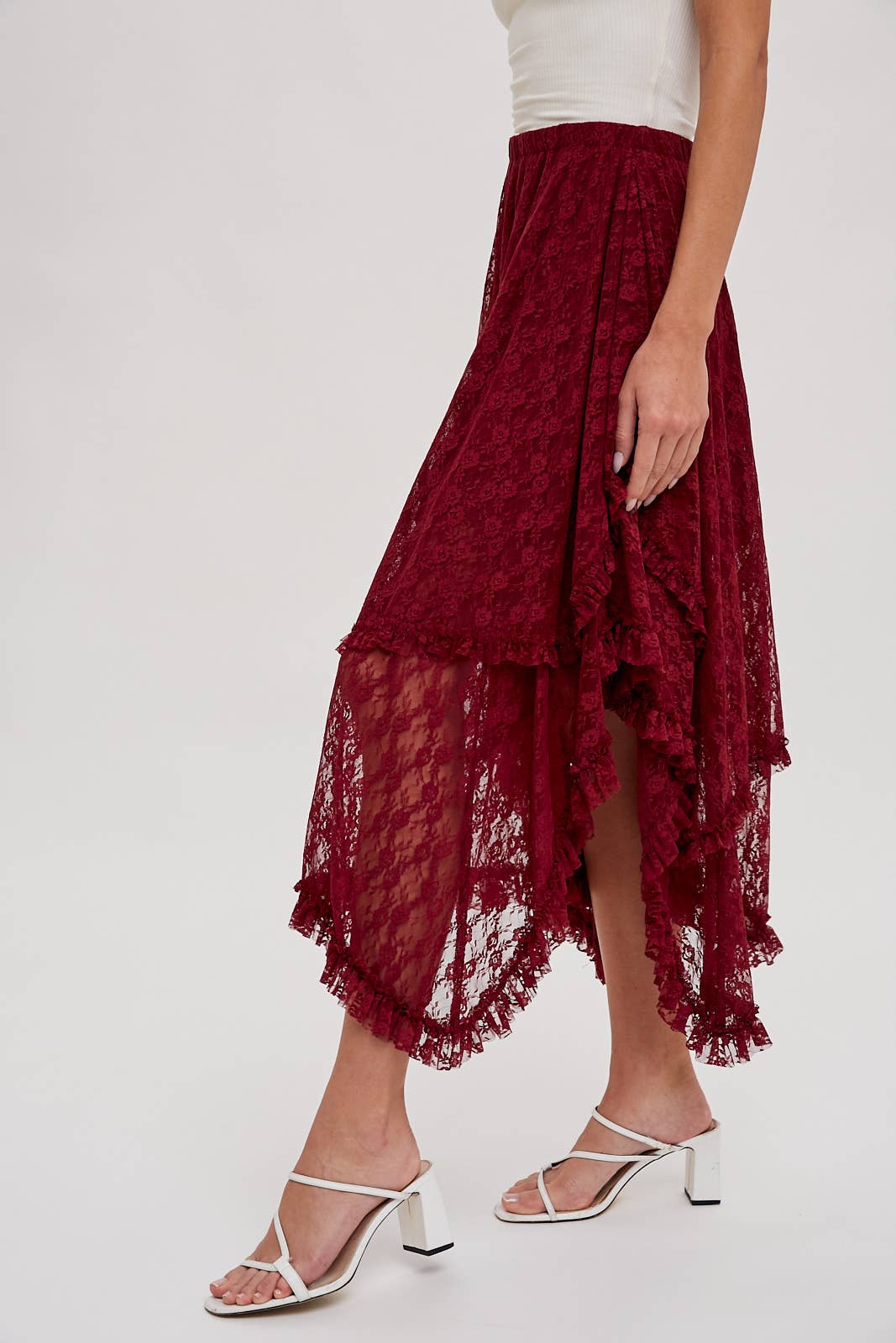 LACE TIER MIDI SKIRT: ECRU / B01619