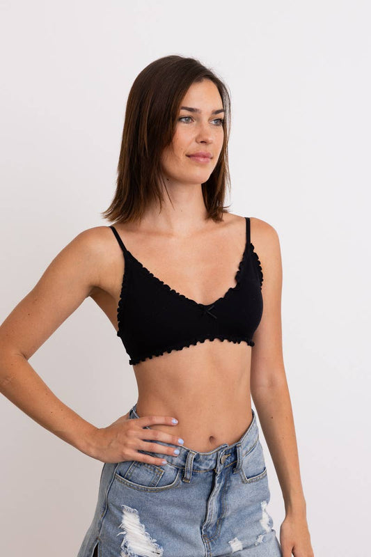 Seamless Lettuce Edge Bow Tie Triangle Bralette 🥬: Black YL-5664