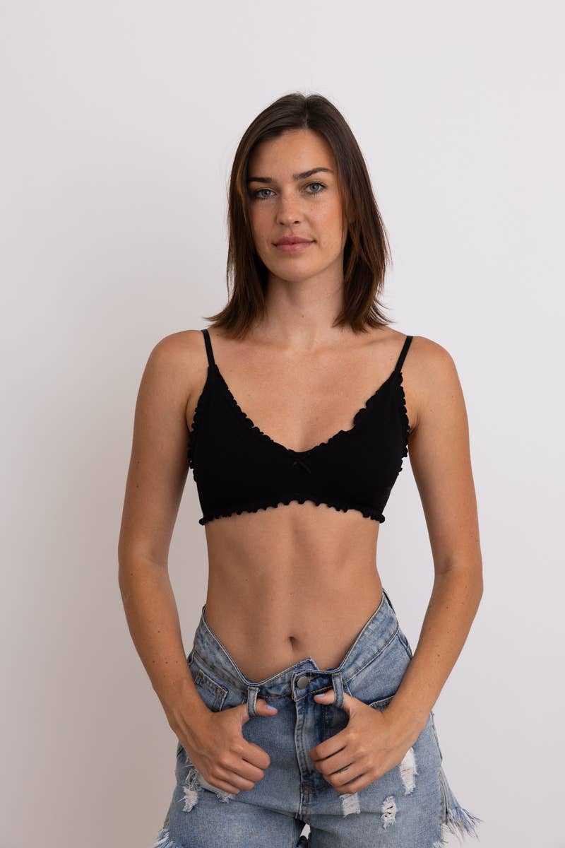 Seamless Lettuce Edge Bow Tie Triangle Bralette 🥬: Black YL-5664