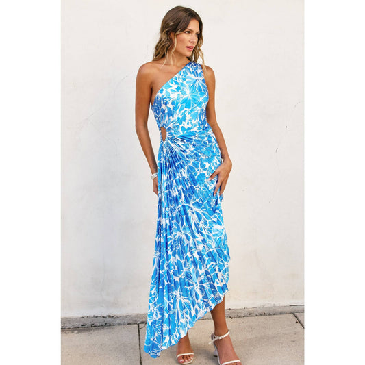 Afterglow Asymmetrical Pleated Maxi Dress: BLUE STAR / FD10589-P1929