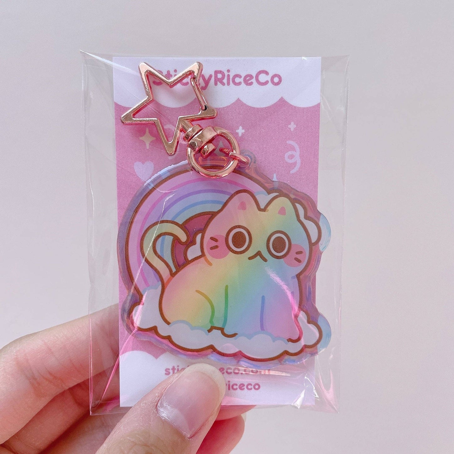 Rainbow Cat Holographic Glitter Keychain