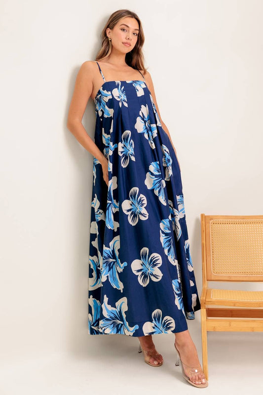 A printed woven maxi dress - ID22797: NAVY