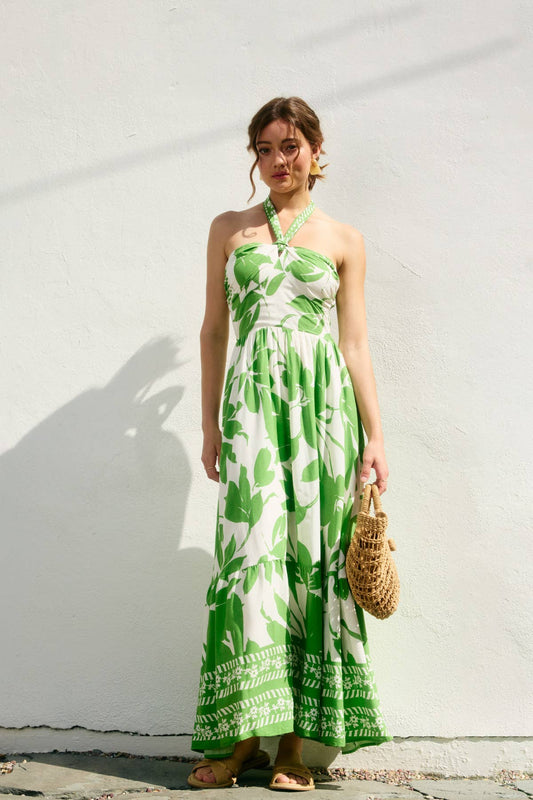 Bali Summer Halter Neck Tiered Dress: PARADISE GREEN / FD9958-P1868_1