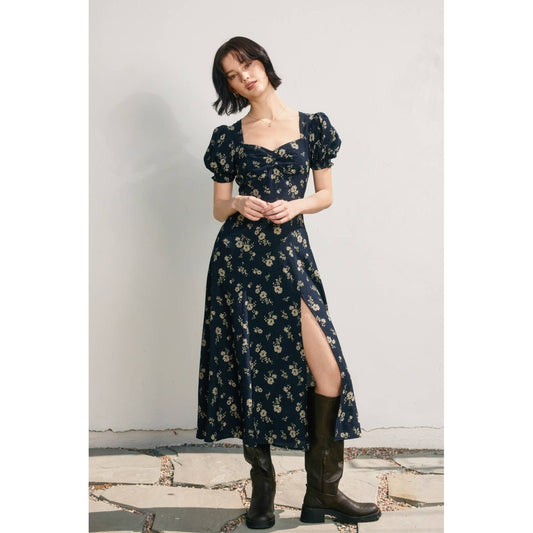 Dancing Moon Sweetheart Slit Dress: MOONLIGHT FLORAL / FD11713-P2094