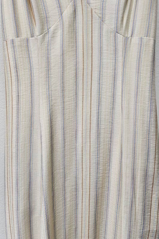 Stripe Print Open Back Maxi Dress: Blue IM8689