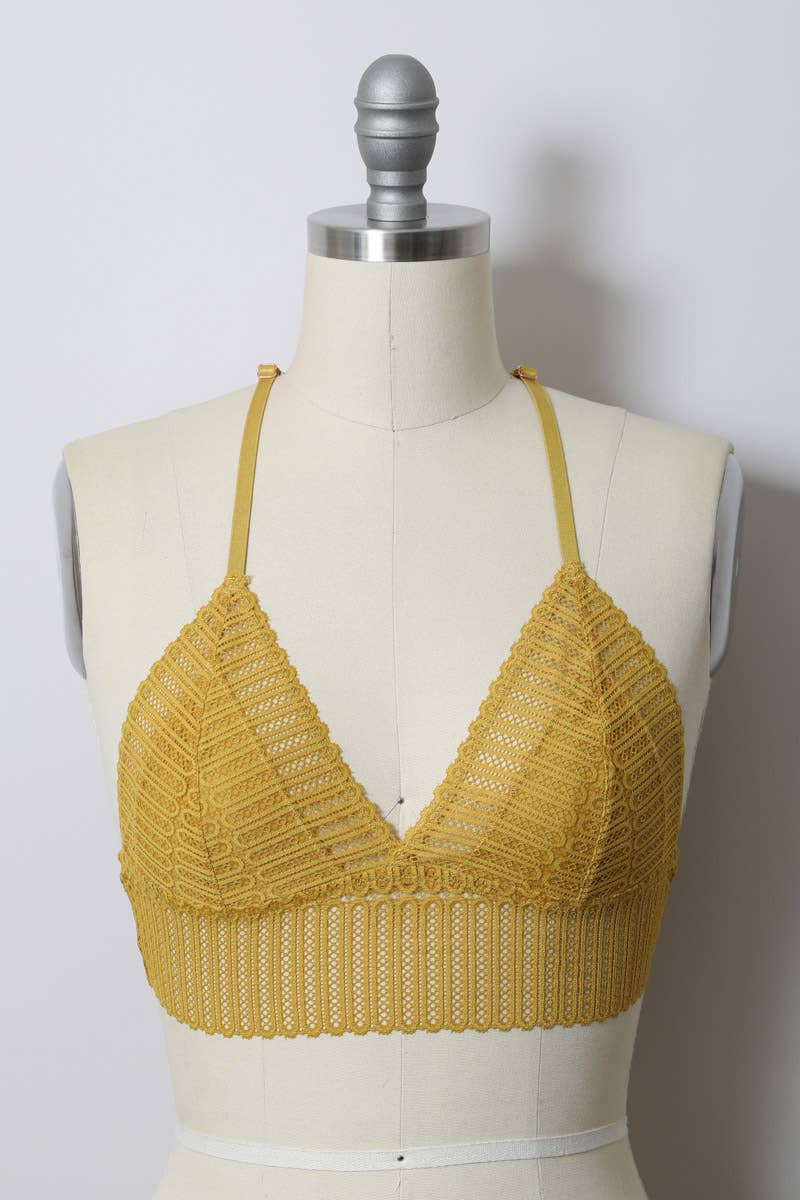 Ribbed Lace Boho Racerback Bralette: Ochre YL-5549-OCH