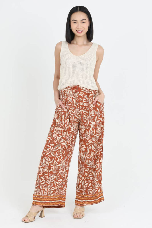 B3693-A876 PRINTED WIDE LEG PANTS WITH BUTTON DETAI