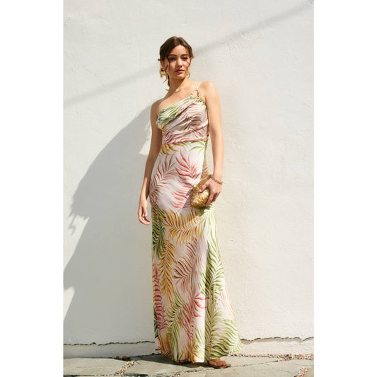 Sunkiss One Shoulder Golden Trim Maxi Dress: DESERT PALM / FD12795-P2056_2