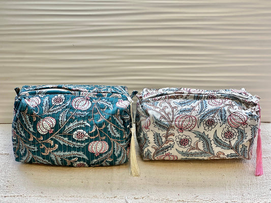 Block Print Cosmetic Bag: Blue Floral