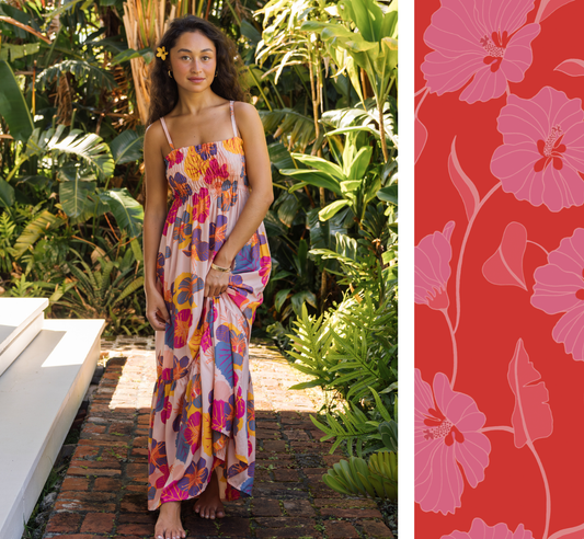Mariko Dress in Mao Flower (Strawberry Guava):