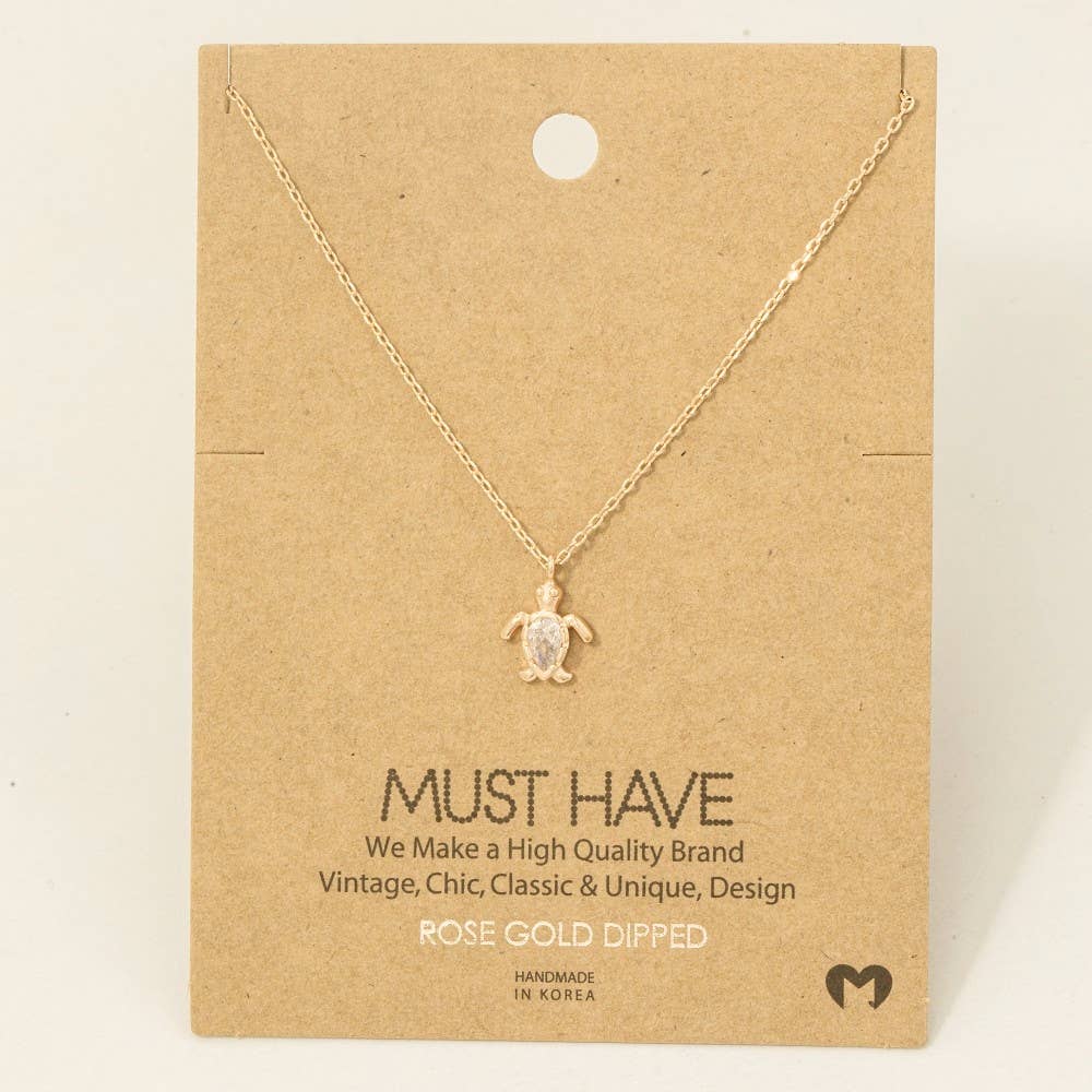 Gold Dipped Cz Turtle Pendant Necklace: G